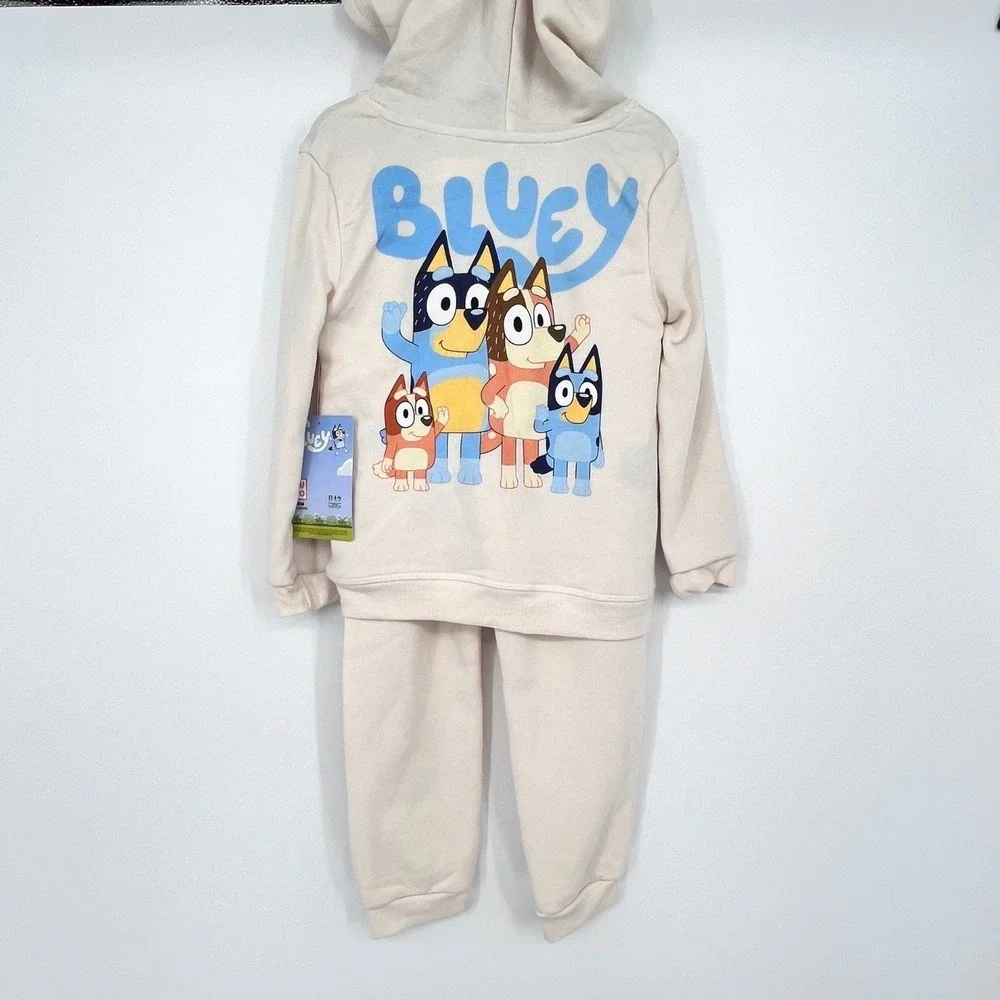 Bluey Jogger Set Kids 5T Cream Hooded Sweatshirt‎ Pants 2pc Heeler Family NEW